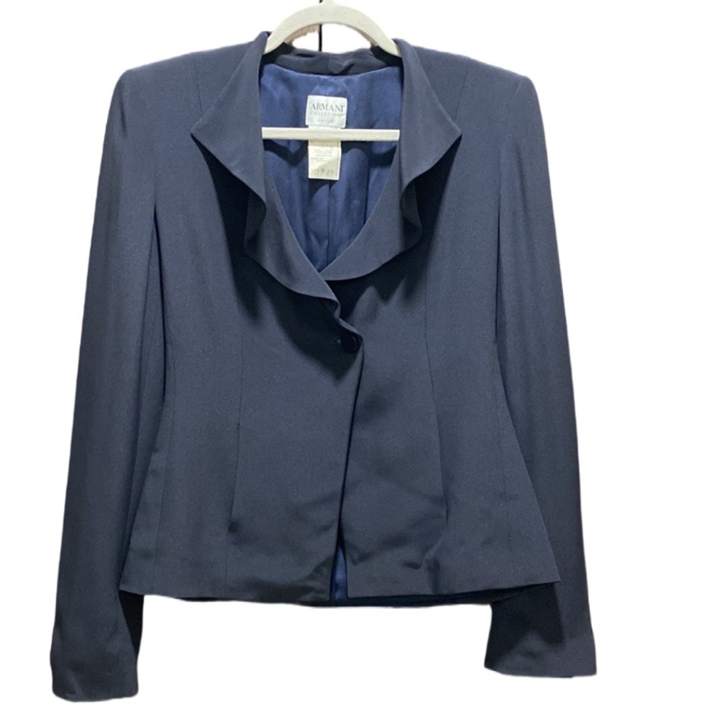 🔆Armani‎ Collezioni Navy Blue Silk Blend Waterfall Lapel Blazer Jacket Size 2